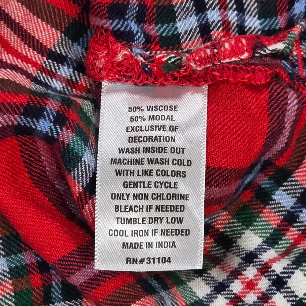Crown & Ivy Plaid Top Women's Size M Red Blue Ruffle Henley‎ Rhinestone Buttons - Picture 4 of 9
